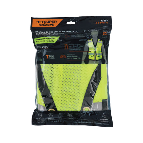 Chaleco seguridad reforzado verde con bolsas, EG, EXPERT | CHS-800V-XL | 13484