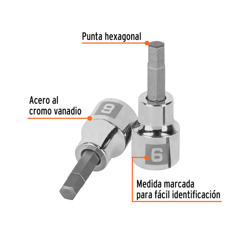 Dado punta hexagonal de 6 mm, cuadro 3/8', Truper | D-4990-6M | 13487