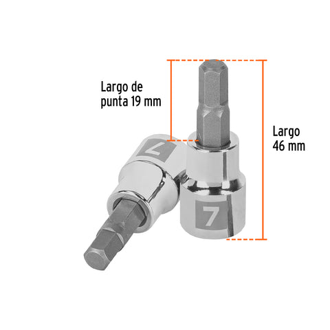 Dado punta hexagonal de 7 mm, cuadro 3/8', Truper | D-4990-7M | 13488