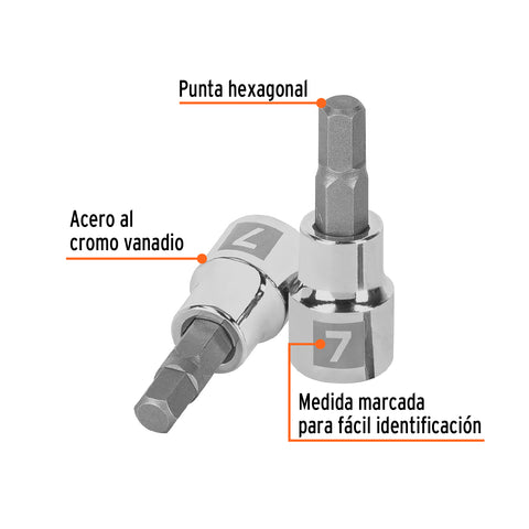 Dado punta hexagonal de 7 mm, cuadro 3/8', Truper | D-4990-7M | 13488