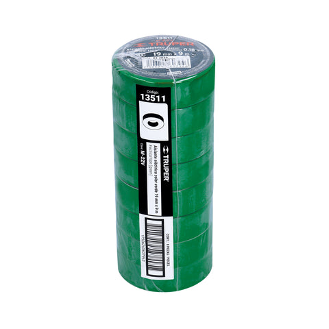 Cinta de aislar de 9 m x 19 mm, verde, Truper | M-22V | 13511