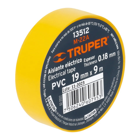 Cinta de aislar de 9 m x 19 mm, amarilla, Truper | M-22A | 13512