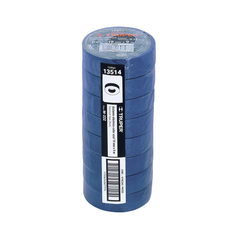 Cinta de aislar de 9 m x 19 mm, azul, Truper | M-22Z | 13514