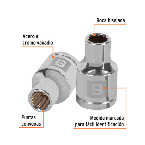 Dado de 9 mm, 12 puntas, cuadro 1/2', Truper | D-1209-EM | 13523