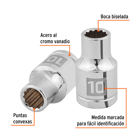 Dado de 10 mm, 12 puntas, cuadro 1/2', Truper | D-1210-EM | 13524