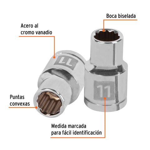Dado de 11 mm, 12 puntas, cuadro 1/2', Truper | D-1211-EM | 13525