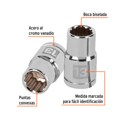 Dado de 13 mm, 12 puntas, cuadro 1/2', Truper | D-1213-EM | 13527