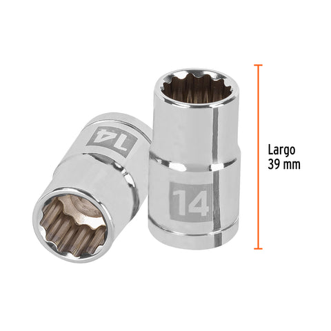 Dado de 14 mm, 12 puntas, cuadro 1/2', Truper | D-1214-EM | 13528