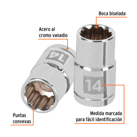Dado de 14 mm, 12 puntas, cuadro 1/2', Truper | D-1214-EM | 13528