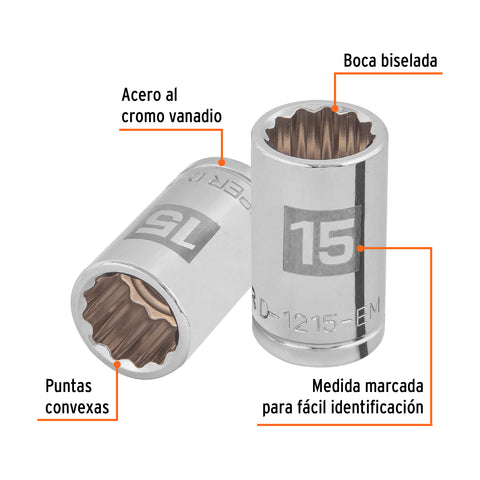 Dado de 15 mm, 12 puntas, cuadro 1/2', Truper | D-1215-EM | 13529