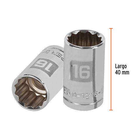 Dado de 16 mm, 12 puntas, cuadro 1/2', Truper | D-1216-EM | 13530