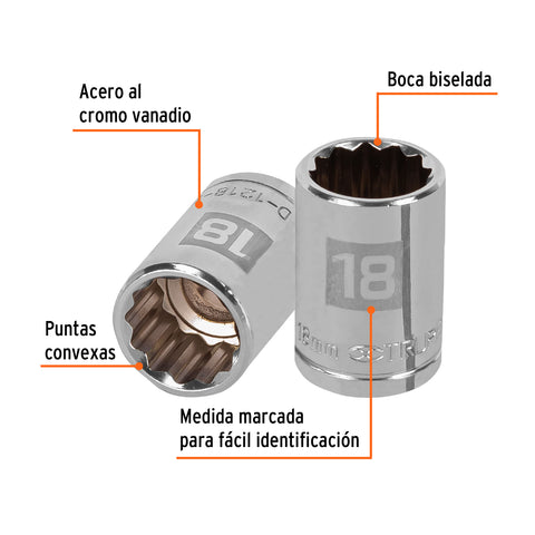Dado de 18 mm, 12 puntas, cuadro 1/2', Truper | D-1218-EM | 13532
