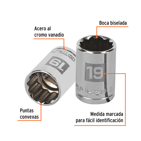 Dado de 19 mm, 12 puntas, cuadro 1/2', Truper | D-1219-EM | 13533