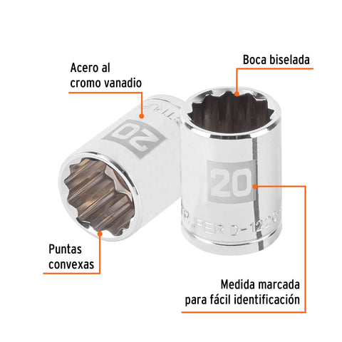 Dado de 20 mm, 12 puntas, cuadro 1/2', Truper | D-1220-EM | 13534