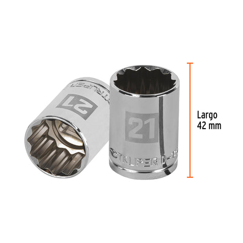 Dado de 21 mm, 12 puntas, cuadro 1/2', Truper | D-1221-EM | 13535