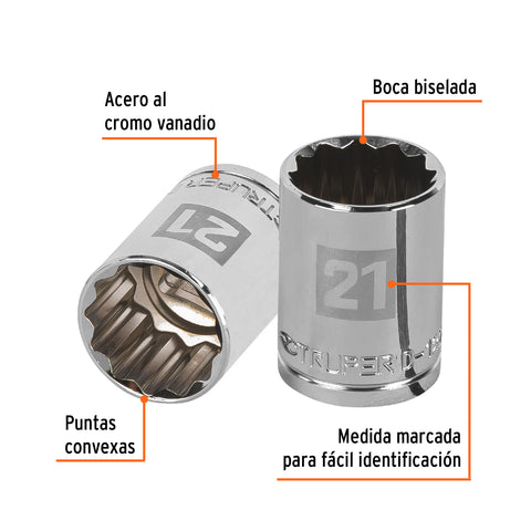 Dado de 21 mm, 12 puntas, cuadro 1/2', Truper | D-1221-EM | 13535