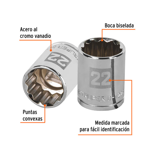 Dado de 22 mm, 12 puntas, cuadro 1/2', Truper | D-1222-EM | 13536