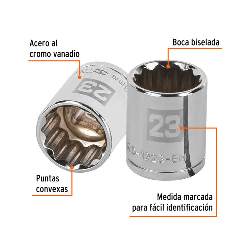 Dado de 23 mm, 12 puntas, cuadro 1/2', Truper | D-1223-EM | 13537