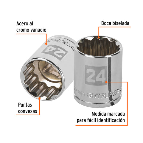 Dado de 24 mm, 12 puntas, cuadro 1/2', Truper | D-1224-EM | 13538