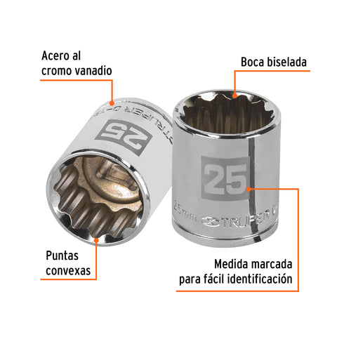 Dado de 25 mm, 12 puntas, cuadro 1/2', Truper | D-1225-EM | 13539