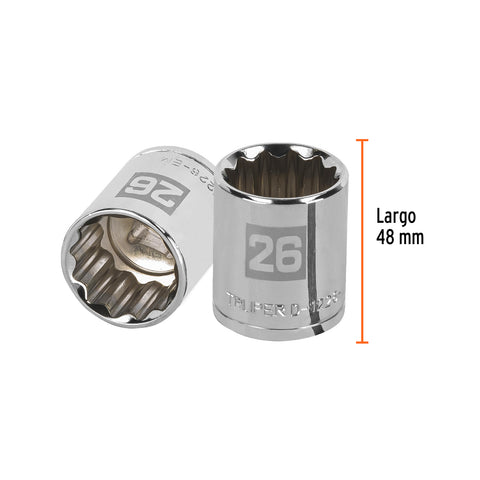 Dado de 26 mm, 12 puntas, cuadro 1/2', Truper | D-1226-EM | 13540