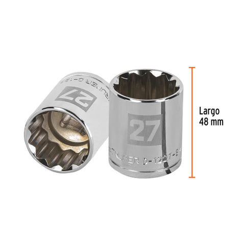 Dado de 27 mm, 12 puntas, cuadro 1/2', Truper | D-1227-EM | 13541