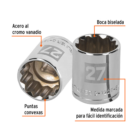 Dado de 27 mm, 12 puntas, cuadro 1/2', Truper | D-1227-EM | 13541