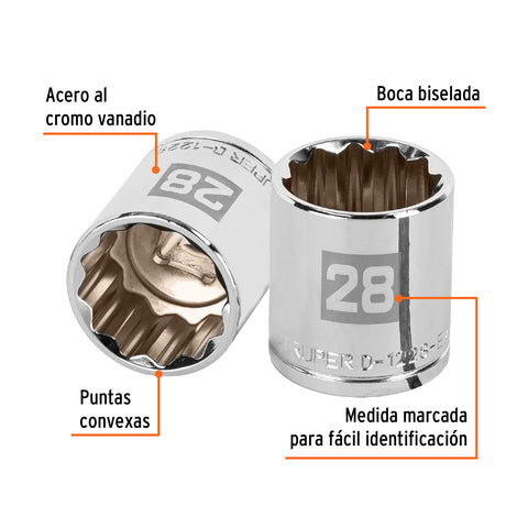 Dado de 28 mm, 12 puntas, cuadro 1/2', Truper | D-1228-EM | 13542