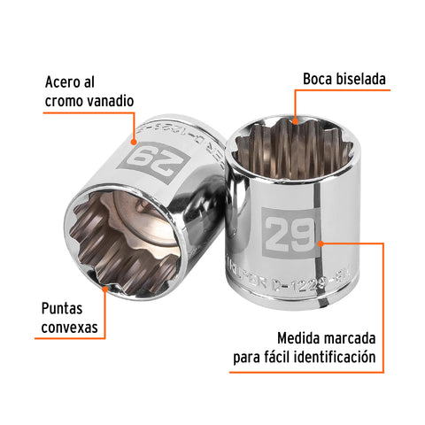 Dado de 29 mm, 12 puntas, cuadro 1/2', Truper | D-1229-EM | 13543