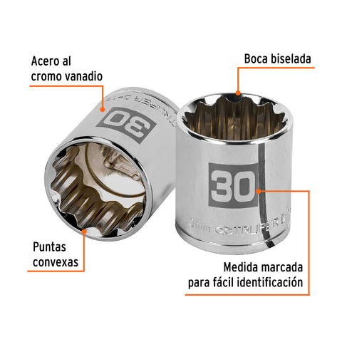 Dado de 30 mm, 12 puntas, cuadro 1/2', Truper | D-1230-EM | 13544