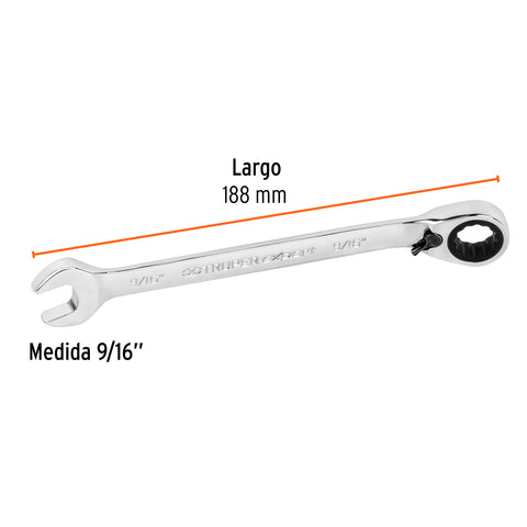 Llave combinada matraca reversible 9/16'x188 mm largo,Expert | LL-2018XR | 13548