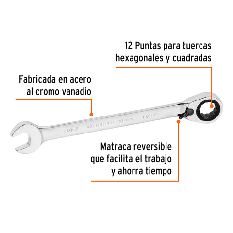 Llave combinada matraca reversible 13/16'x288mm largo,Expert | LL-2026XR | 13553