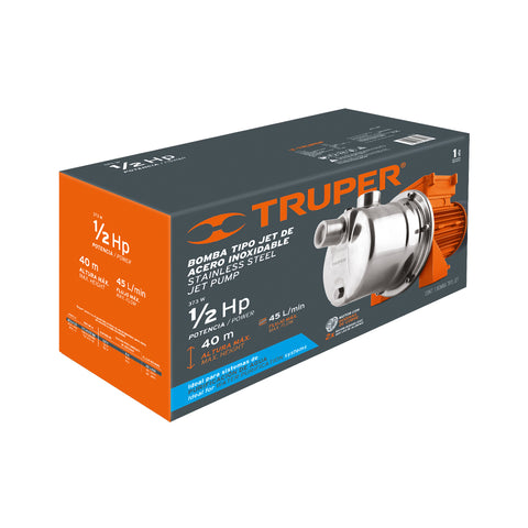 Bomba tipo jet, cabezal de acero inoxidable, 1/2 HP, TRUPER | BOAJ-1/2I | 13555