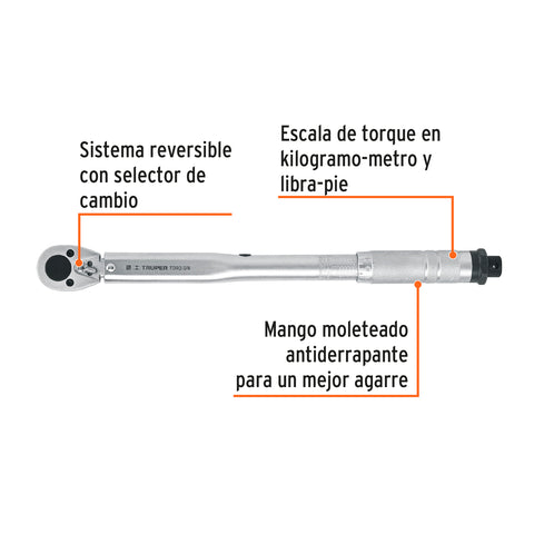 Torquímetro de trueno, dos lecturas, cuadro 3/8', Truper | TORQ-3/8 | 13567