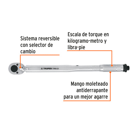 Torquímetro de trueno, dos lecturas, cuadro 1/2', Truper | TORQ-1/2 | 13568