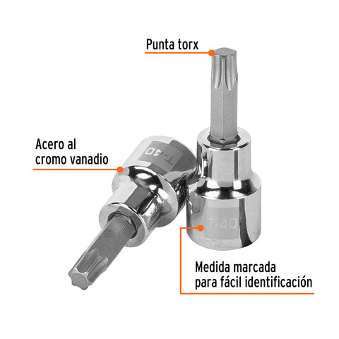 Dado punta torx T-40, cuadro 3/8', Truper | D-523940-W | 13574