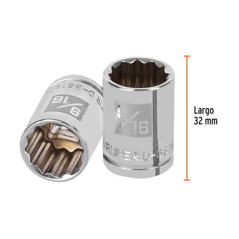 Dado de 9/16', 12 puntas, cuadro 3/8', Truper | D-3818 | 13585