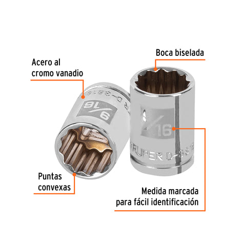 Dado de 9/16', 12 puntas, cuadro 3/8', Truper | D-3818 | 13585