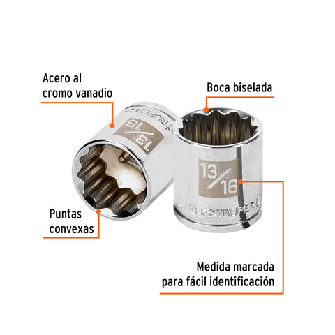 Dado de 13/16', 12 puntas, cuadro 3/8', Truper | D-3826 | 13589
