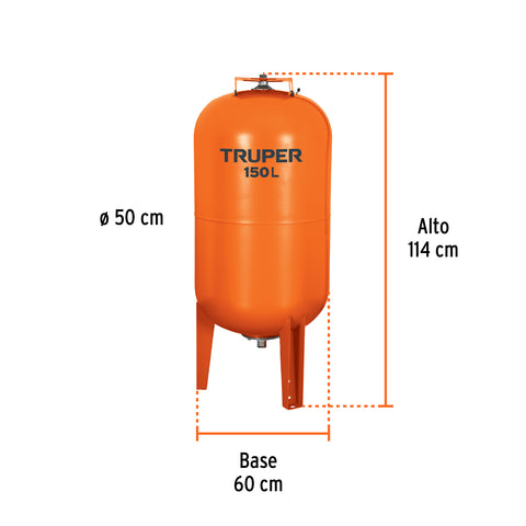 Tanque hidroneumático vertical, 150 litros, TRUPER | TN-HN-1-1/2X150 | 13597