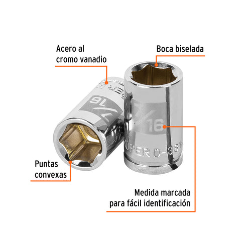 Dado de 7/16', 6 puntas, cuadro 3/8', Truper | D-3814-H | 13608
