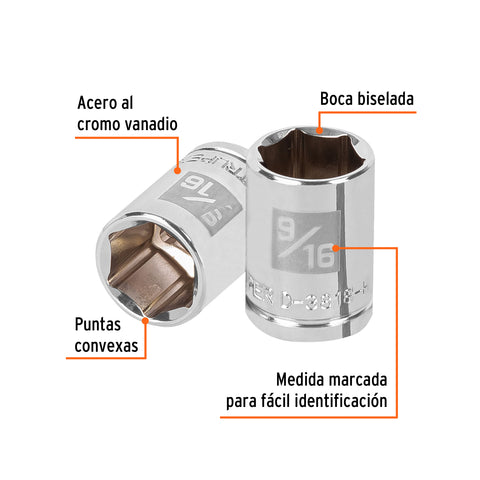 Dado de 9/16', 6 puntas, cuadro 3/8', Truper | D-3818-H | 13610
