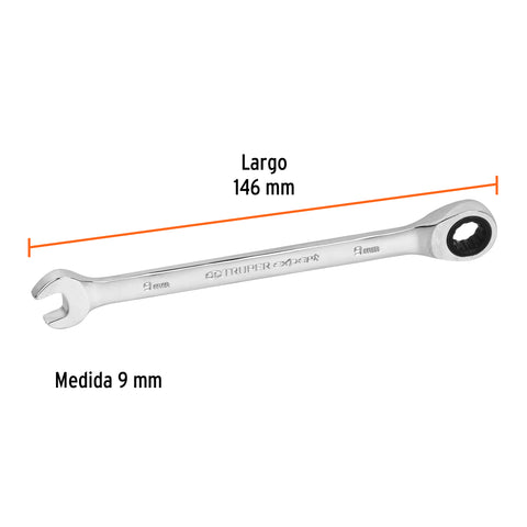 Llave combinada con matraca 9 mm x 146 mm largo, Expert | LL-2009MX | 13619