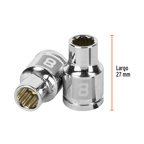 Dado de 8 mm, 12 puntas, cuadro 3/8', Truper | D-3808-M | 13628