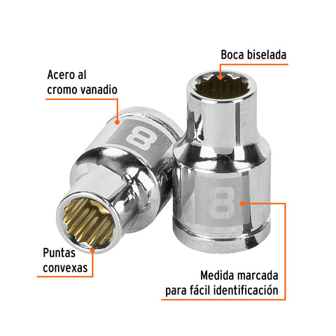 Dado de 8 mm, 12 puntas, cuadro 3/8', Truper | D-3808-M | 13628