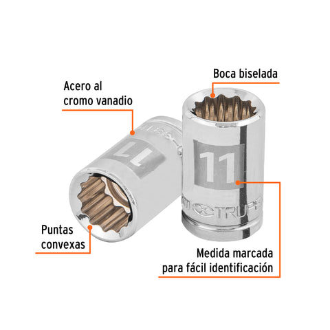 Dado de 11 mm, 12 puntas, cuadro 3/8', Truper | D-3811-M | 13631