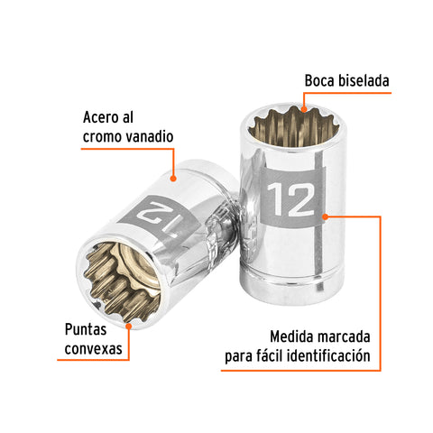 Dado de 12 mm, 12 puntas, cuadro 3/8', Truper | D-3812-M | 13632