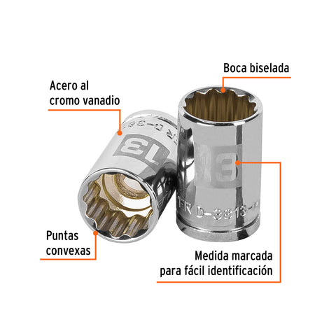 Dado de 13 mm, 12 puntas, cuadro 3/8', Truper | D-3813-M | 13633