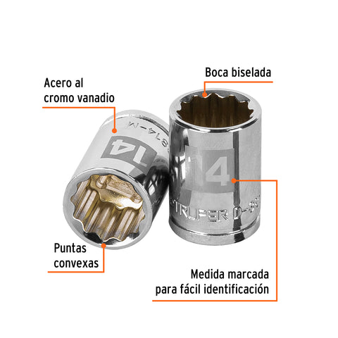 Dado de 14 mm, 12 puntas, cuadro 3/8', Truper | D-3814-M | 13634