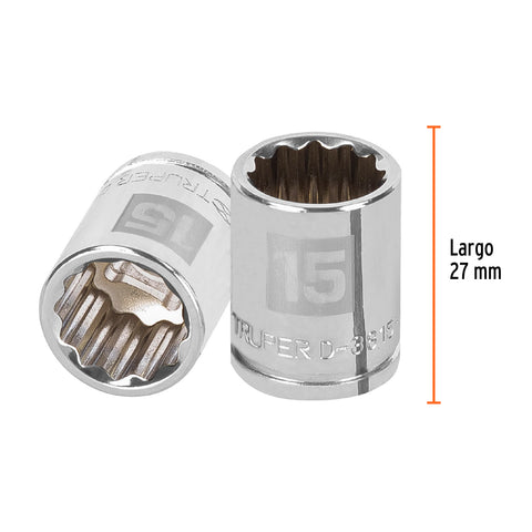 Dado de 15 mm, 12 puntas, cuadro 3/8', Truper | D-3815-M | 13635